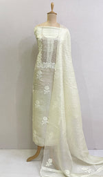 将图像加载到图库查看器中， Afeera Women&#39;s Lakhnavi Handcrafted Pure Organza Chikankari Unstitched Kurta And Dupatta Set-HONC0168391
