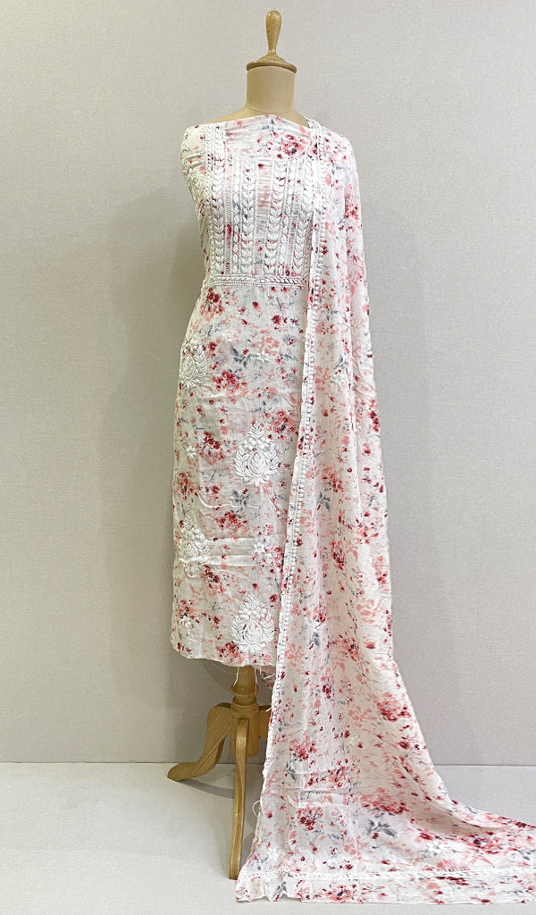 Women's Lakhnavi Handcrafted Mul Cotton Chikankari Kurta And Dupatta Set- HONC0142141