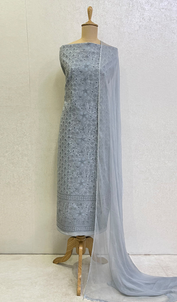 Women's Lakhnavi Handcrafted Cotton Chikankari Suit Material-HONC0150803