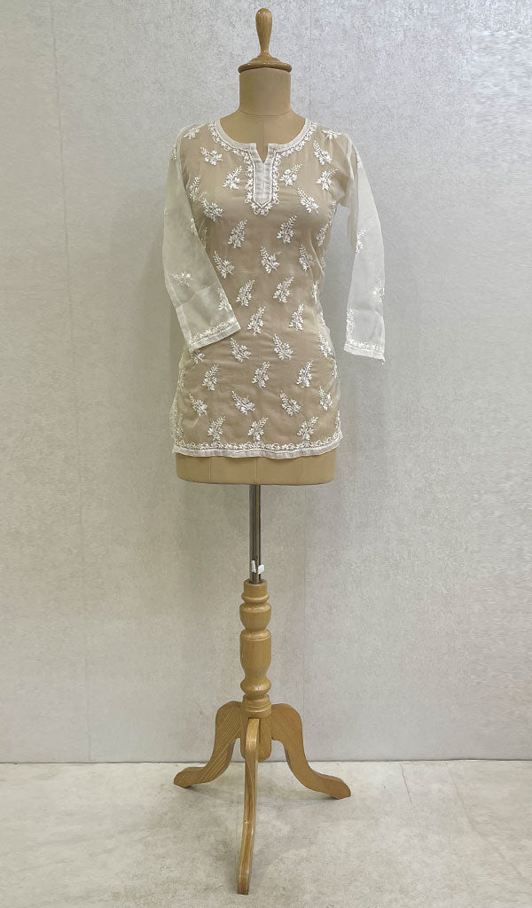 Lakhnavi 手工制作 Orgenza Chikankari 上衣 - HONC0112358