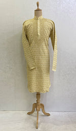 将图像加载到图库查看器中， Men&#39;s Lucknowi Handcrafted Cotton Chikankari Kurta -HONC0123548
