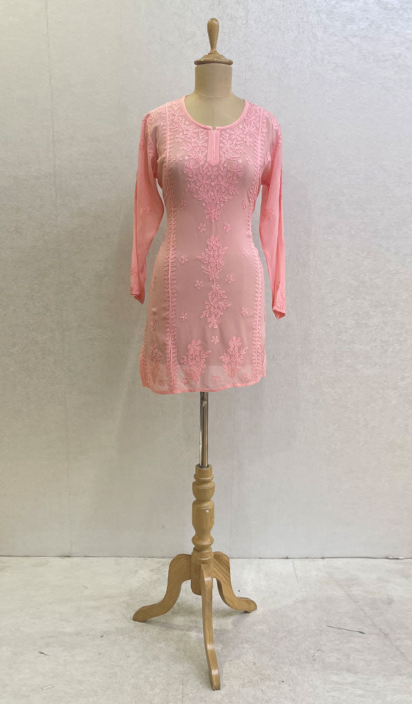 Lucknowi 手工粘胶乔其纱 Chikankari 上衣 - HHONC0133168