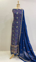 Load image into Gallery viewer, Women&#39;s Lakhnavi Handcrafted Pure Silk Georgette Chikankari Kurta And Dupatta Set- HONC0174222
