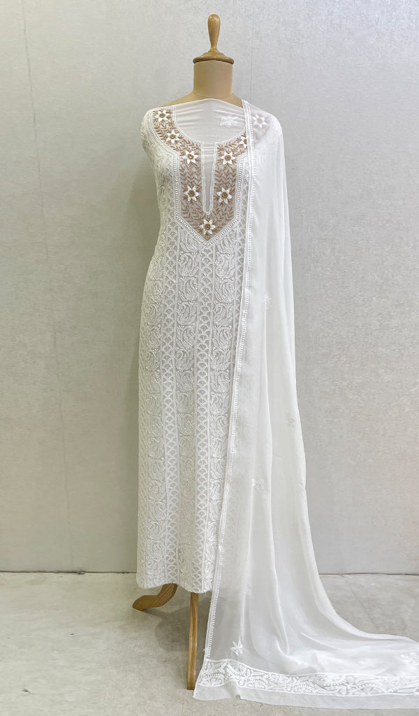 Women's Lucknowi Handcrafted Viscose Georgette Chikankari Kurta And Dupatta Set - HONC0107137