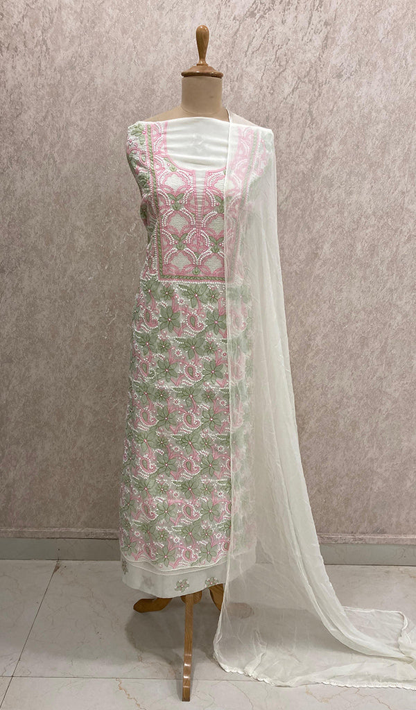 Sidra Women's Lakhnavi Handcrafted Cotton Chikankari Suit Material - HONC0284969