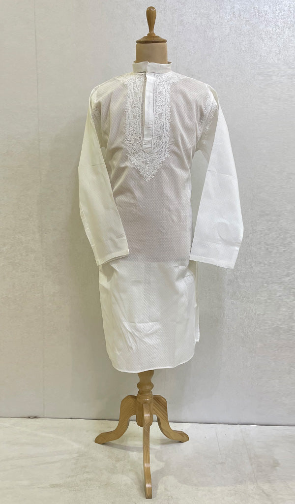 Men's Lucknowi Handcrafted Cotton Chikankari Kurta - HONC021760