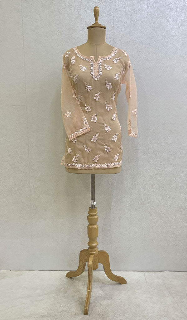 Women's Lakhnavi Handcrafted Organza Chikankari Top - HONC0112344