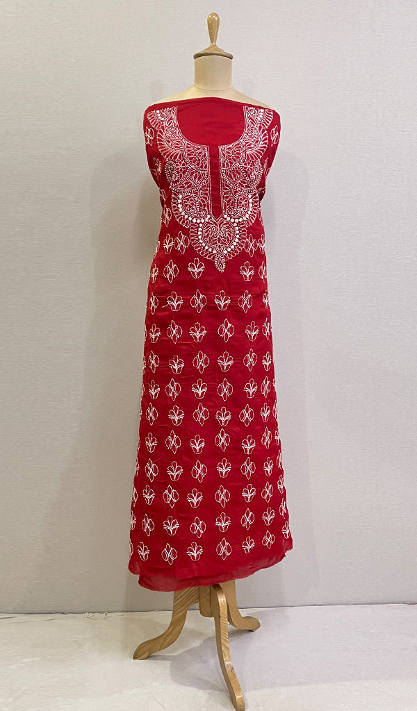 Women's Lakhnavi Handcrafted Cotton Chikankari Unstitched Kurti Fabric - HONC0195810