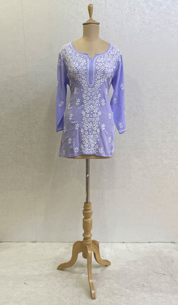 Lakhnavi 手工莫代尔棉 Chikankari 上衣 - HONC0136490