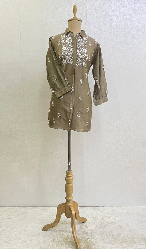 Shamina Women's Lakhnavi Handcrafted Chanderi Silk Chikankari Top - HONC0166352