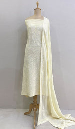 将图像加载到图库查看器中， Women&#39;s Lakhnavi Handcrafted Pure Silk Georgette Chikankari Suit Material - HONC0146032
