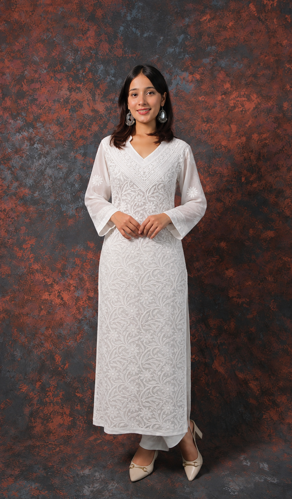 Women's Lucknowi Handcrafted Cotton Chikankari Kurti- HONC0392429