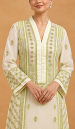 Women's Lakhnavi Handcrafted Organza Chikankari Anarkali Dress- HONC040028