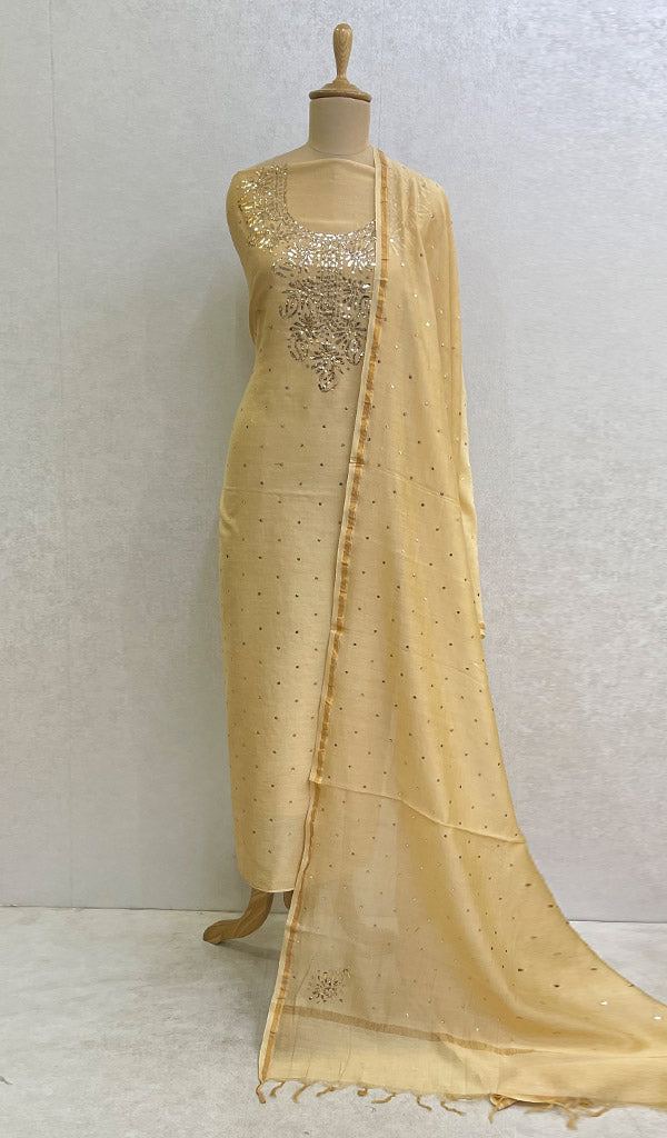 Women's Lakhnavi Handcrafted Chanderi Silk Chikankari Kurta Dupatta Set- HONC06060