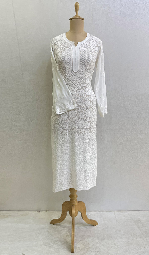 Women's Lakhnavi Handcrafted Viscose Georgette Chikankari Kurti - HONC0114981