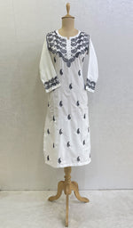 将图像加载到图库查看器中， Lakhnavi 手工制作 Mulmul 棉 Chikankari Kurti- HONC0135358
