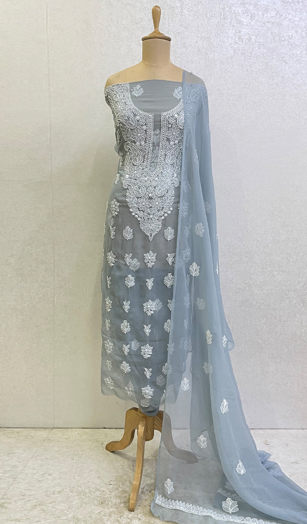Women's Lucknowi Handcrafted Faux-Georgette Chikankari Suit Material - HONC0154313