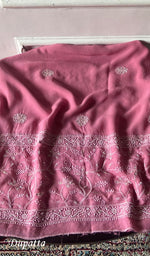 将图像加载到图库查看器中， Women's Lakhnavi Handcrafted Pure Silk Georgette Chikankari Kurta And Dupatta Set - HONC0271642