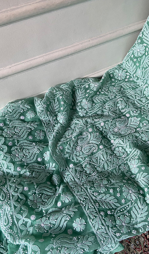 Women's Lucknowi Handcrafted Faux-Georgette Unstitched Chikankari Suit Material - HONC0348762