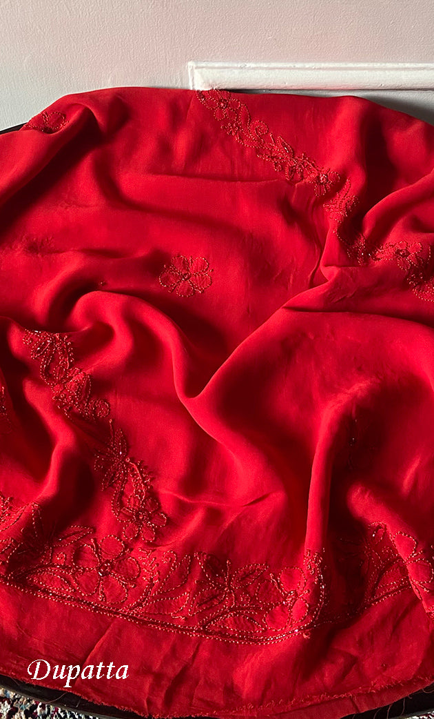 Women's Lakhnavi Handcrafted Viscose Georgette Unstitched Chikankari Full Suit Material - HONC0325145