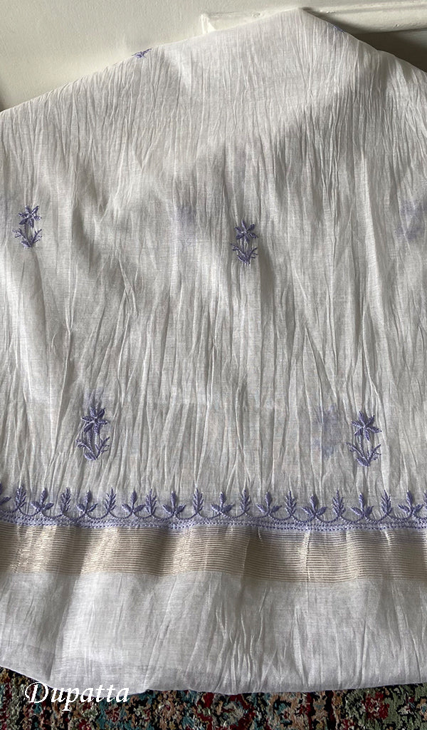 Women's Lakhnavi Handcrafted Mul Chanderi Unstitched Kurta And Dupatta Set -  HONC0314677