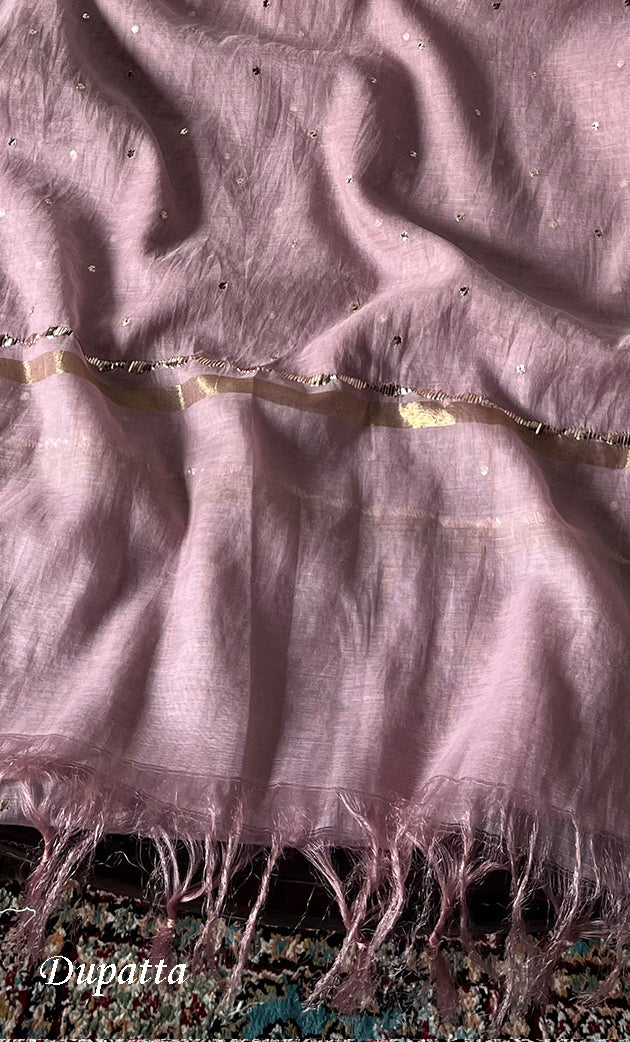 Women's Lakhnavi Handcrafted Mul Chanderi Unstitched Chikankari Full Suit Material - HONC0326067