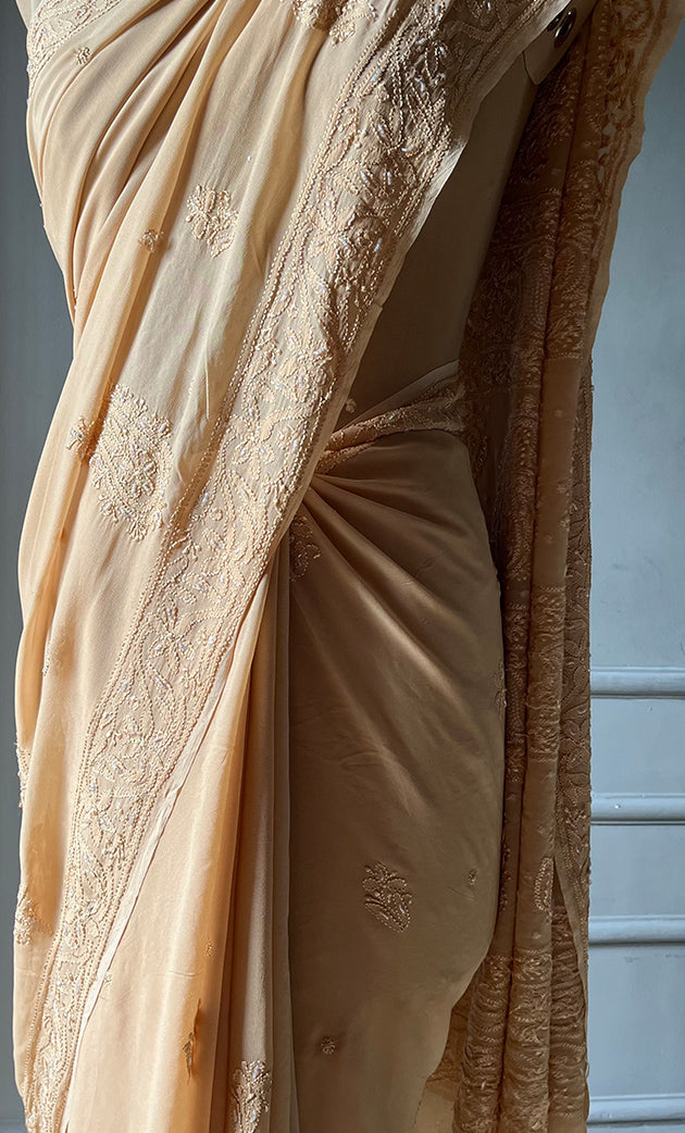 Women's Lakhnavi Handcrafted Viscose Georgette Chikankari Saree - HONC0290057