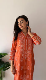 将图像加载到图库查看器中， Women's Lucknowi Handcrafted Mul Chanderi Stitched Chikankari Kurta And Plazzo Set- HONC0378824