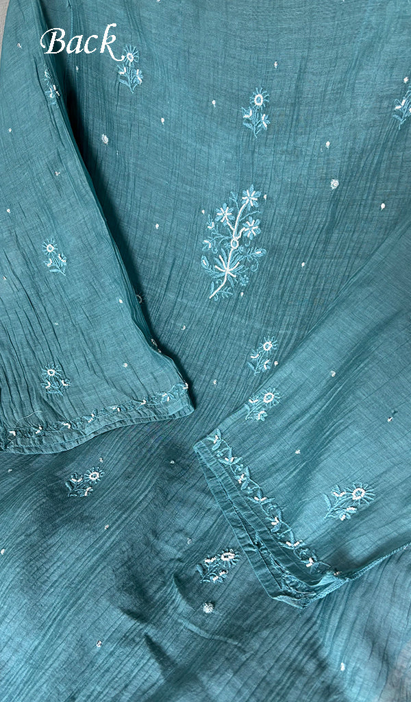 Saziya Women's Lakhnavi Handcrafted Mul Chanderi Semi - stitched Chikankari Full Suit Material - HONC0371115