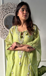 Load image into Gallery viewer, Rabia Women's Lucknowi Handcrafted Mul chanderi Chikankari Kaftan - HONC0311996