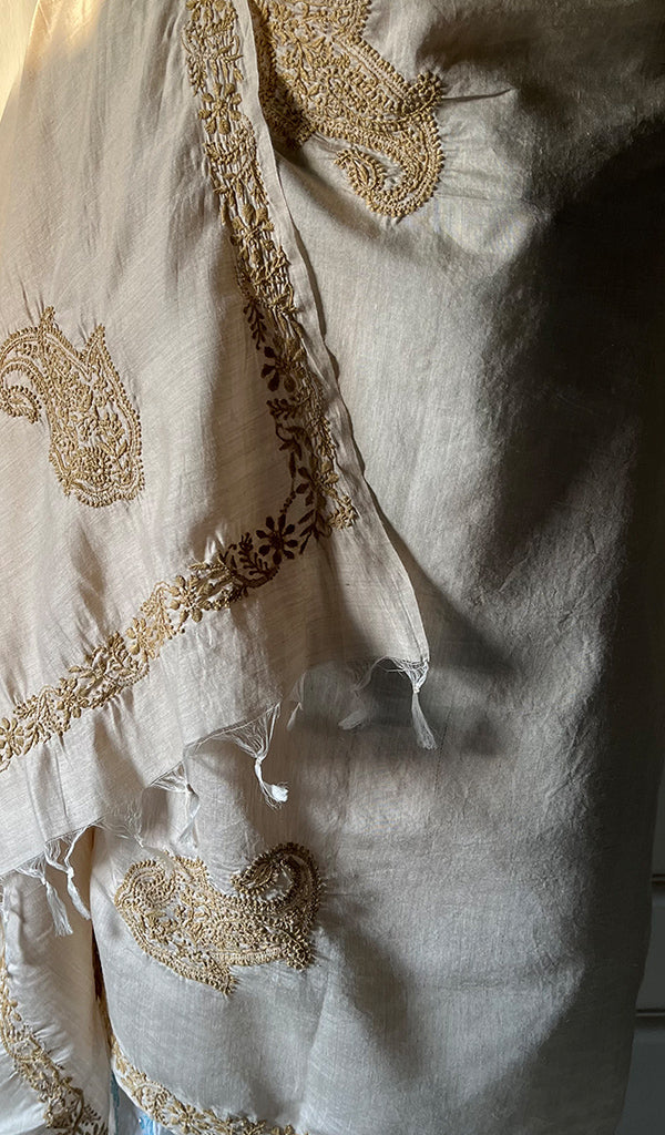 Women's Lakhnavi Handcrafted  Munga Silk Chikankari Dupatta - HONC0180059