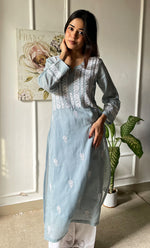 Load image into Gallery viewer, Women&#39;s Lakhnavi Handcrafted Kota Cotton Chikankari Kurti - HONC0306079

