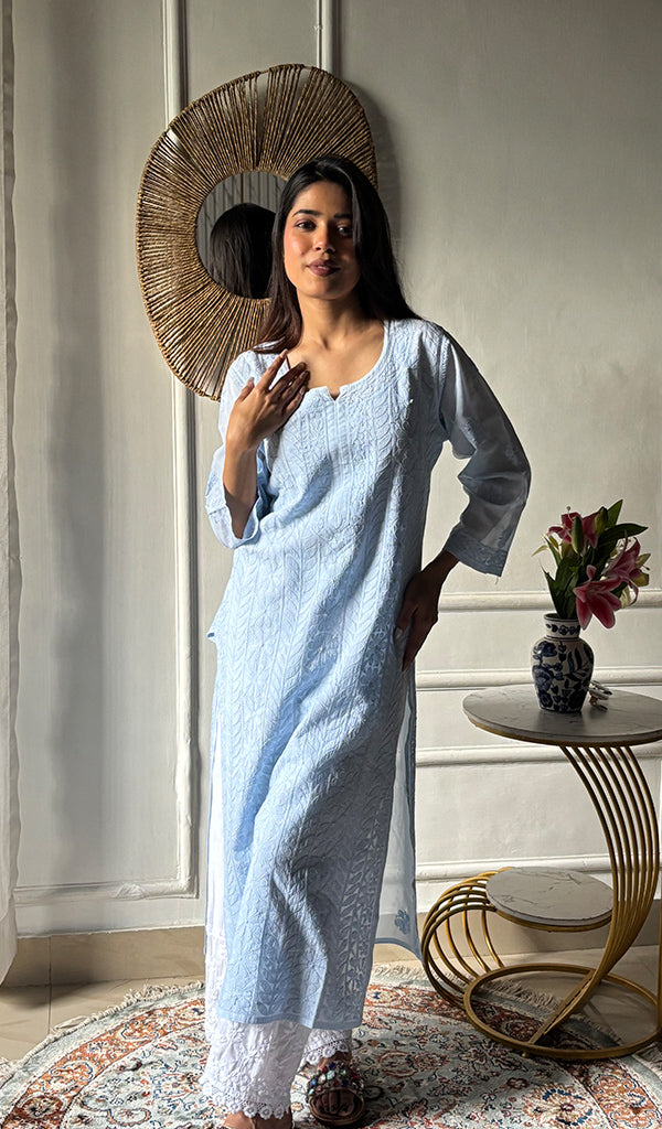 Women's Lakhnavi Handcrafted Cotton Chikankari Kurti - HONC0337441