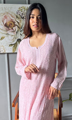 Load image into Gallery viewer, Women&#39;s Lakhnavi Handcrafted Viscose Georgette Chikankari Kurti- HONC0290139
