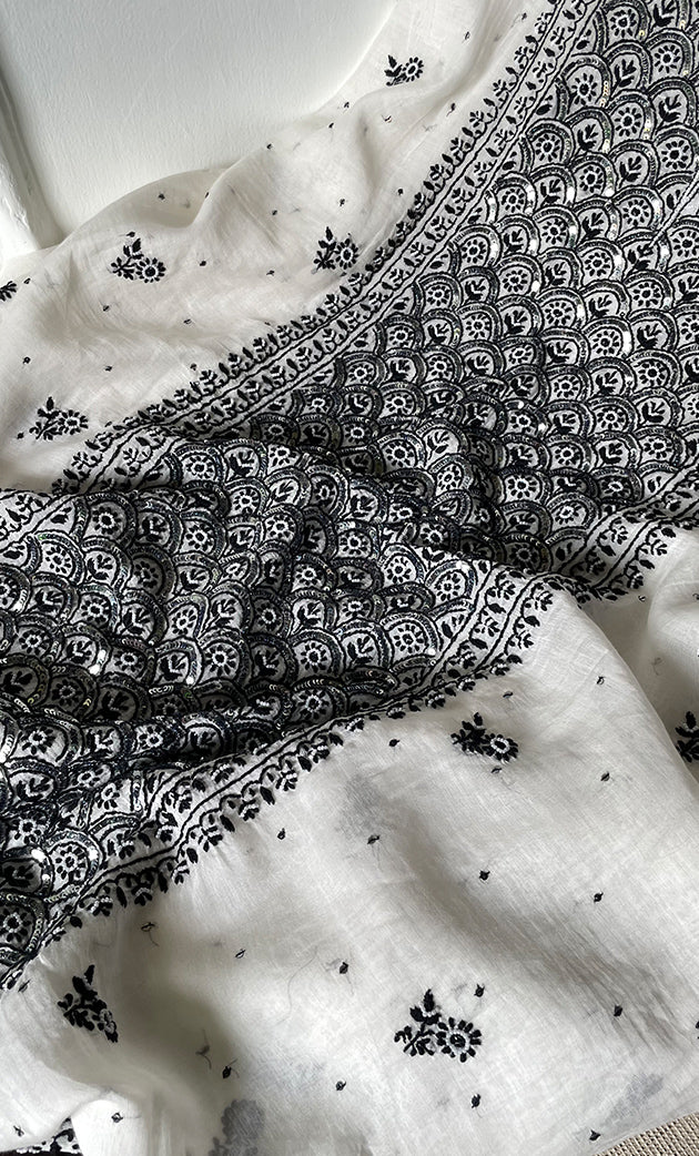 Women's Lakhnavi Handcrafted Mul Chanderi Unstitched Kurta And Dupatta Set- HONC0321263