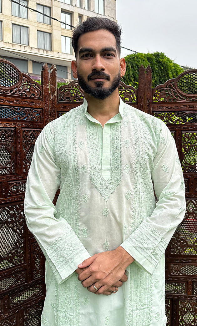 Men's Lucknowi Handcrafted Cotton Chikankari Kurta - HONC0315392
