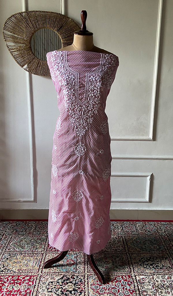 Women's Lakhnavi Handcrafted Cotton Chikankari Unstitched Kurti Fabric - HONC0364282