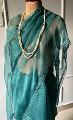 Load image into Gallery viewer, Women&#39;s Lucknowi Handcrafted Pure Organza Silk Chikankari Saree - HONC0277626
