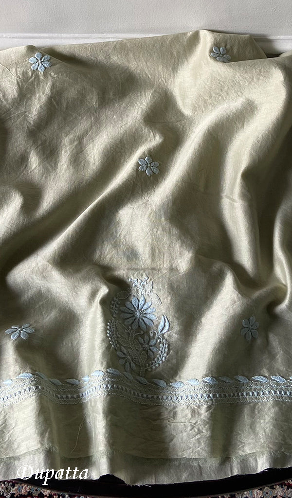 Women's Lakhnavi Handcrafted Chanderi Silk Unstitched Chikankari Full Suit - HONC0350702