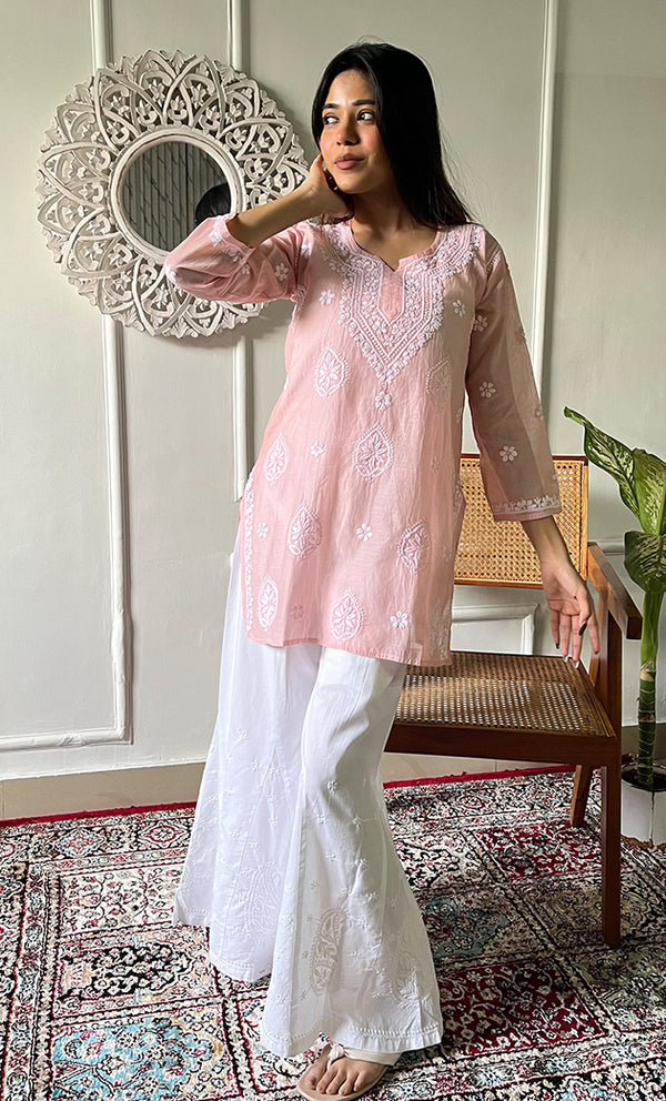 Ishani Women's Lakhnavi Handcrafted Mul Chanderi Chikankari Top - HONC0325418