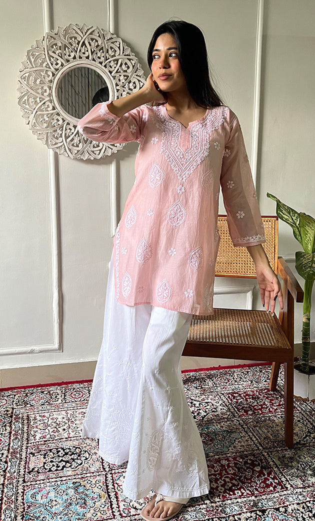 Ishani Women's Lakhnavi Handcrafted Mul Chanderi Chikankari Top - HONC0325418
