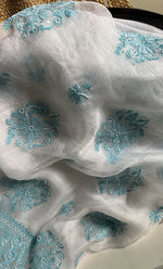 Load image into Gallery viewer, Women&#39;s Lakhnavi Handcrafted Pure Organza Chikankari Unstitched Kurta And Dupatta Set-HONC0288320
