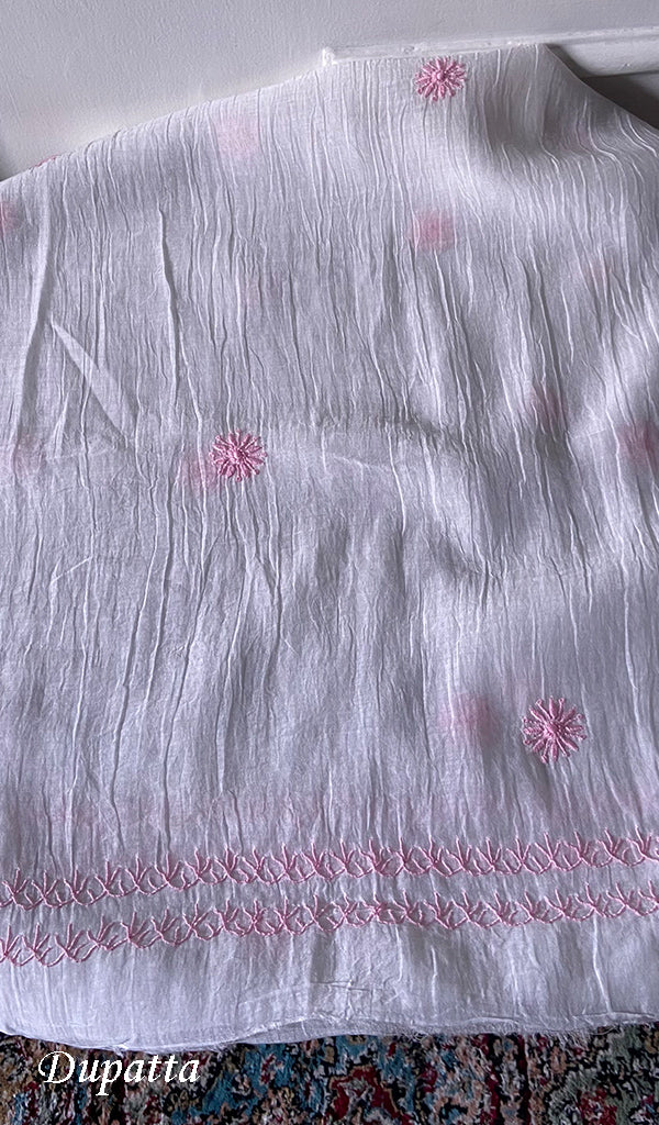 Women's Lakhnavi Handcrafted Mul Chanderi Unstitched Kurta And Dupatta Set - HONC0317226