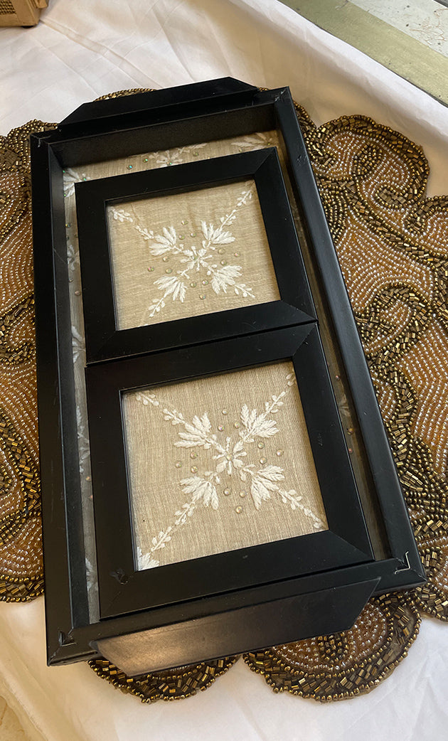 Handcrafted Chikankari Tray with Two Coasters – Wooden Frame - HONC0310960