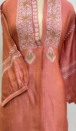 Load image into Gallery viewer, Fiza Women&#39;s Lakhnavi Handcrafted Chanderi Silk Semi- Stiched Chikankari Top - HONC0195150
