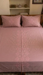 Load image into Gallery viewer, Lakhnavi Handcrafted Cotton Chikankari Bedsheet Set - HONC0379424