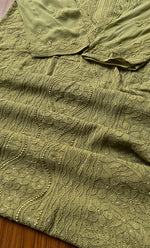 Load image into Gallery viewer, Yusra Women&#39;s Lakhnavi Handcrafted Viscose Georgette Chikankari Kurti - HONC0261382
