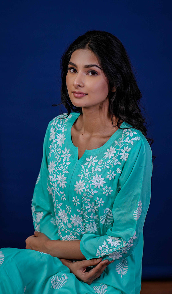 Reet Women's Lucknowi Handcrafted Modal Cotton Chikankari Kurti - HONC0211929