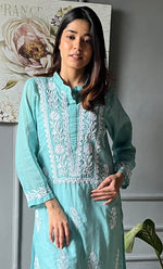 Load image into Gallery viewer, Women&#39;s Lakhnavi Handcrafted Kota Cotton Chikankari Kurti - HONC0306029

