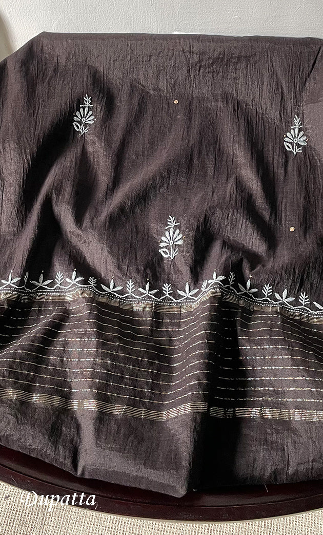 Women's Lakhnavi Handcrafted Mul Chanderi Semi-Stitched Angrakha And Dupatta Set - HONC0281965